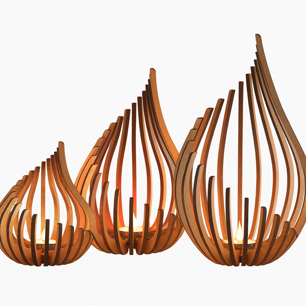 Lumină Sculpturală – Suport din Lemn pentru Lumânare Tealight