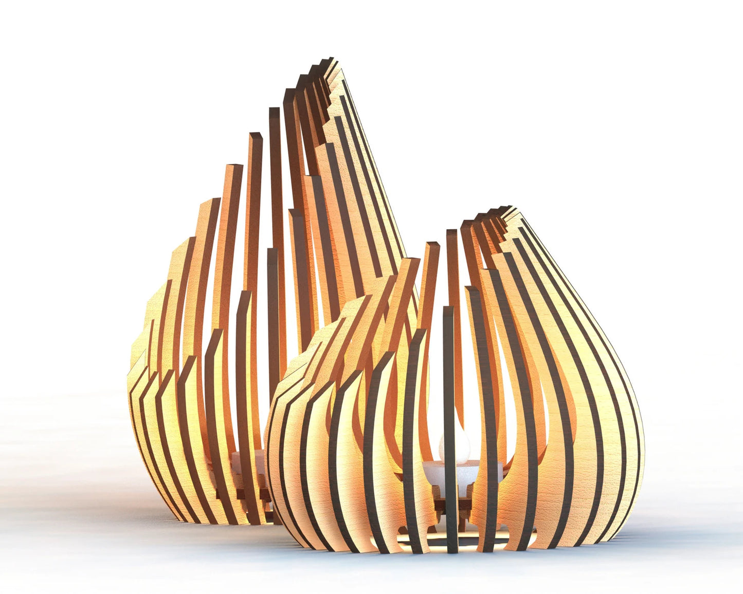 Suport de lumânare decorativ "Flacără Sculpturală" – Design modern din lemn stratificat